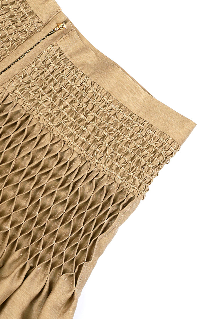 Beige Smock Plissé Skirt