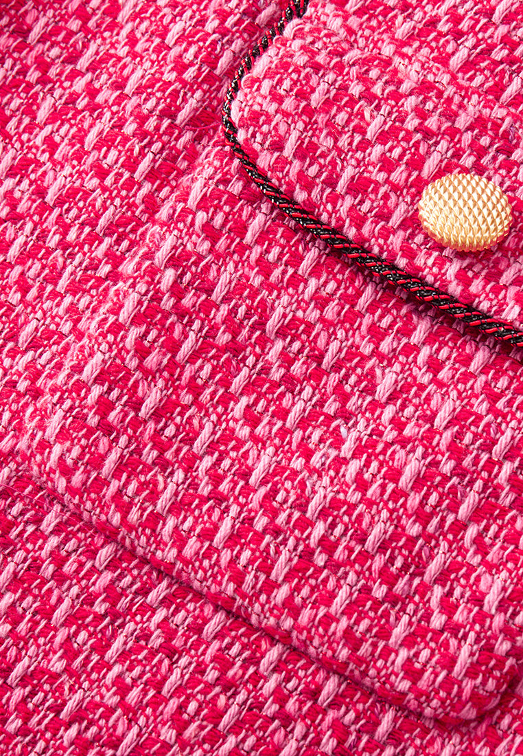 Fuchsia Pink Patch-Pocket Tweed Skirt