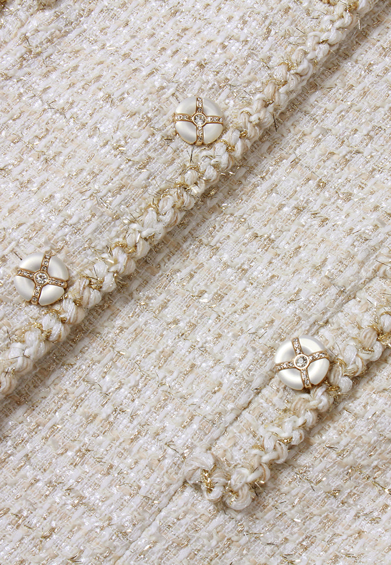 Braided-Trim Sleeveless Tweed Coat