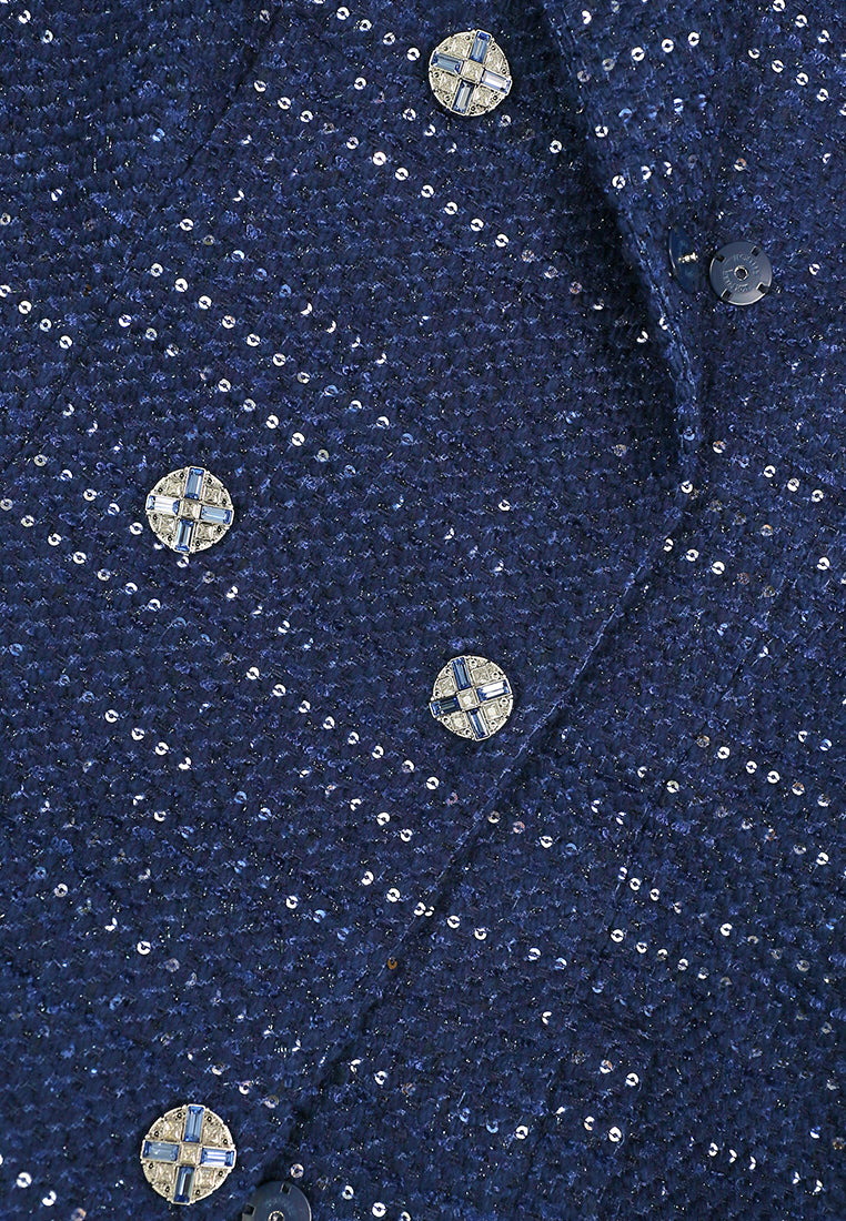Bleu Impérial Tweed Long Coat