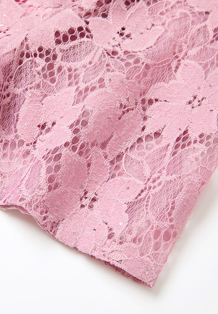 Embellished-trim Sequin-detail Lace Dress