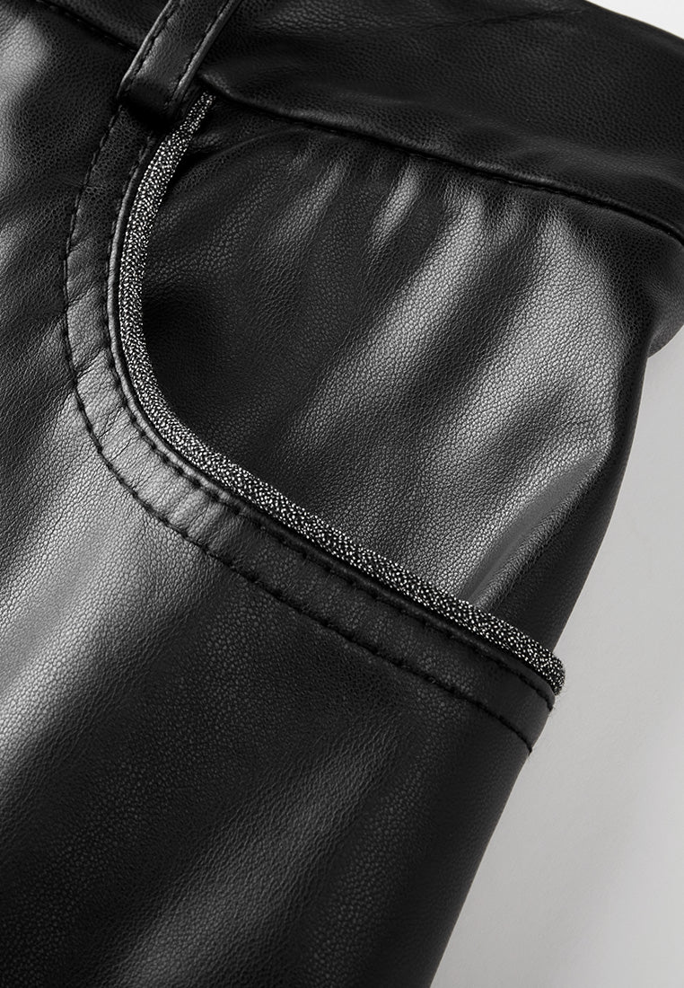 Faux-leather Slit-detail Sliver Lurex-trim Skirt