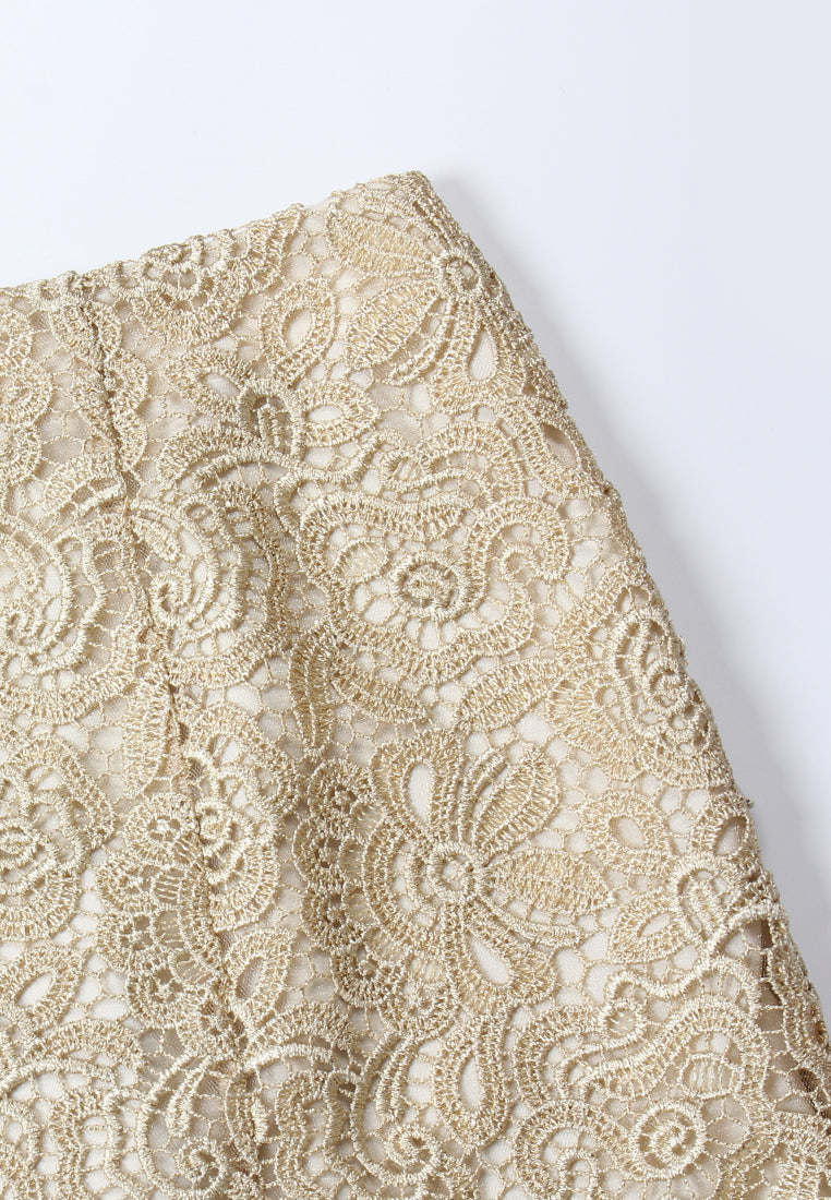 Champagne Lace Midi Skirt