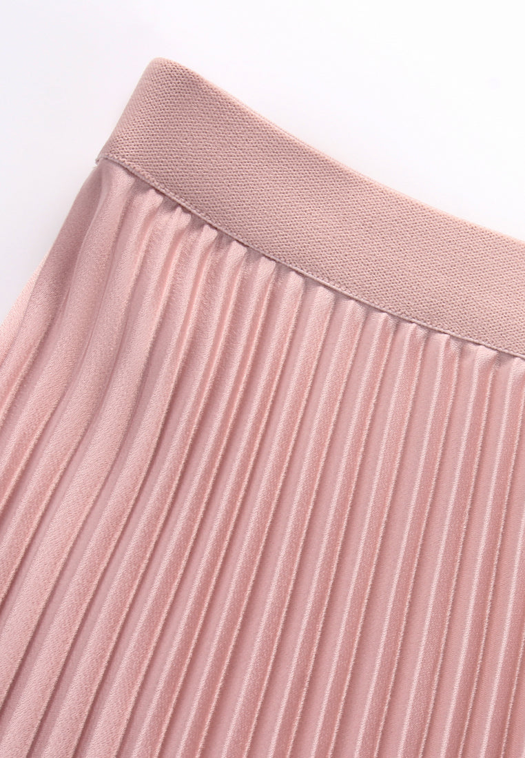 Silk Crepe Satin Pleated Skirt