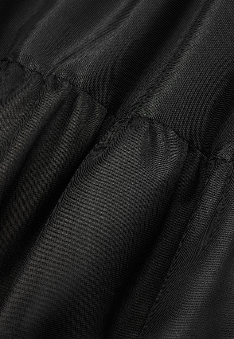 Elasticated-waistband Layered Maxi Mesh Skirt Black