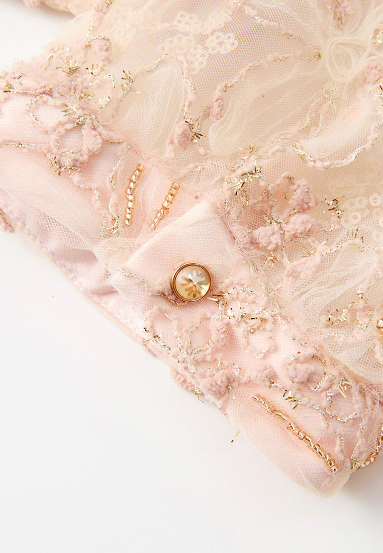 Stand-collar Oriental Embellished Embroidery Mesh Cheung Sham