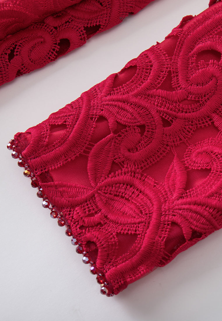 Bead-detail Hollow-carved Lace Dress