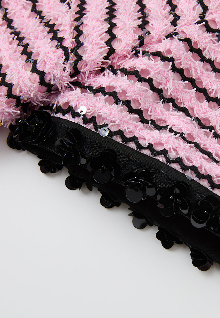 Frayed-detail Sequin-detail Stripped Dress