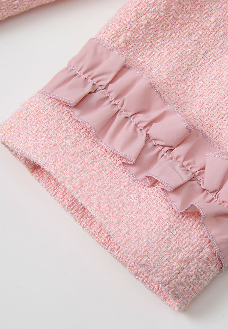 Ruffle-detail Crystal-button Tweed Jacket Pink