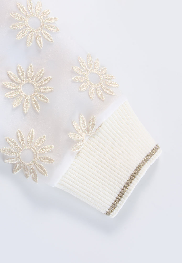 Ivory Daisy Sheer Bomber Jacket