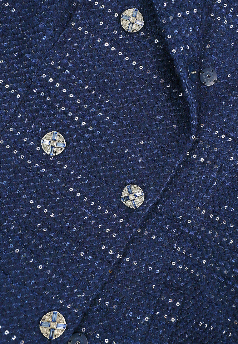 Bleu Étoilé Sequin Tweed Peacoat