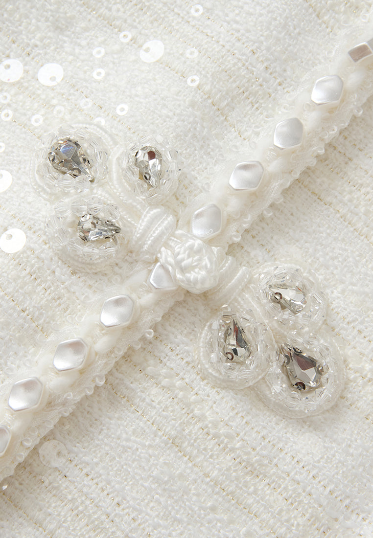 Striped Embellished knot Button Jacket