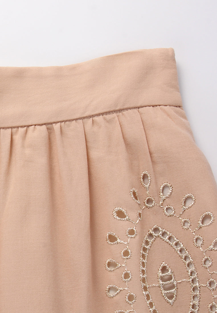 Peach Embroidered Tier Skirt