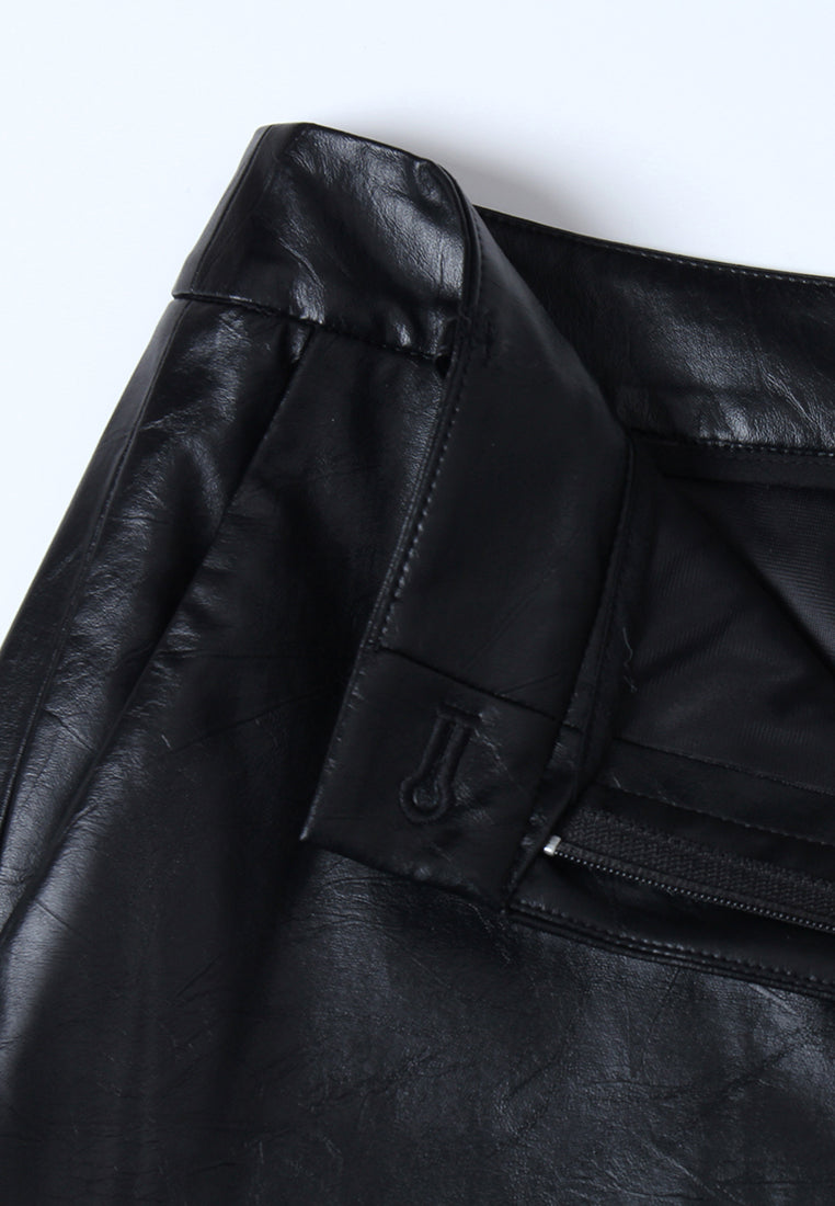 Pantalon Tailleur Large Noir en Cuir