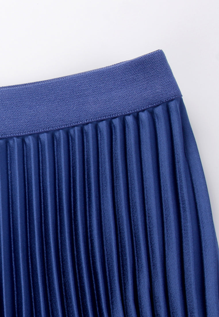 Silk Crepe Satin Pleated Skirt