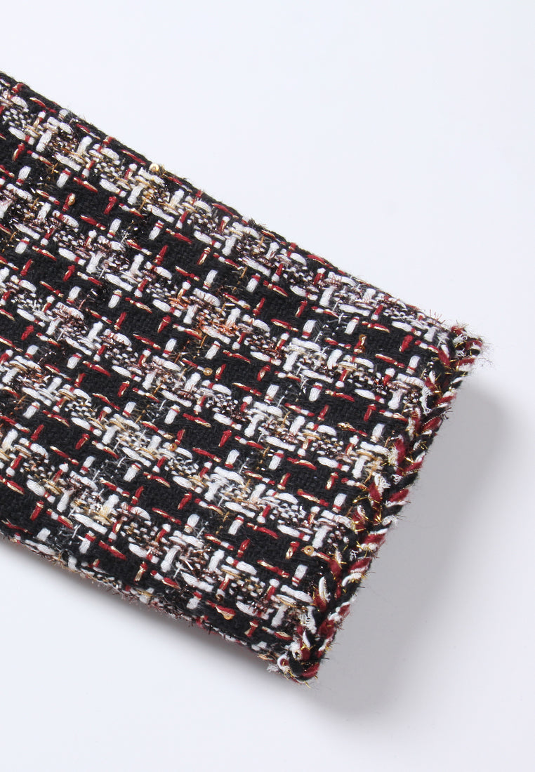 Checked Fishtail-hem Tweed Midi Dress