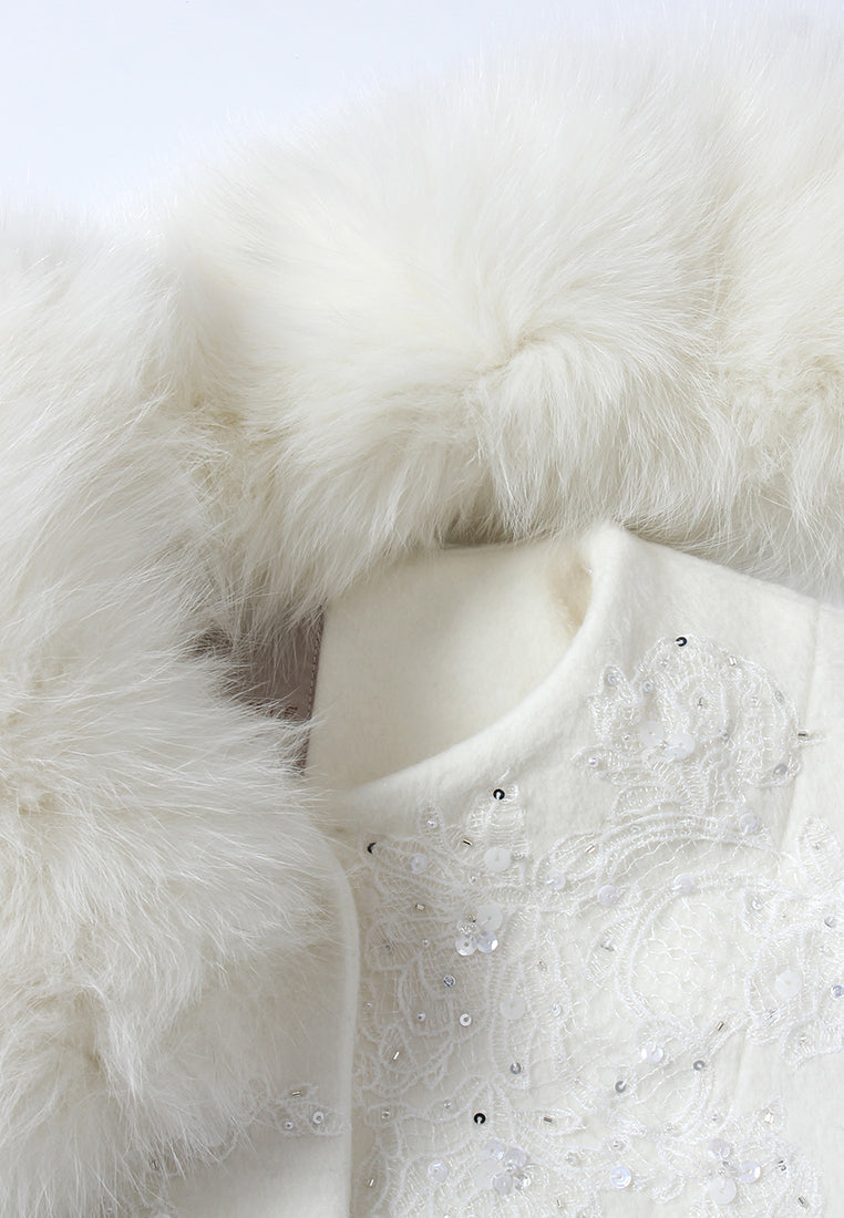 Éclat Neige Manteau à Col Fourrure