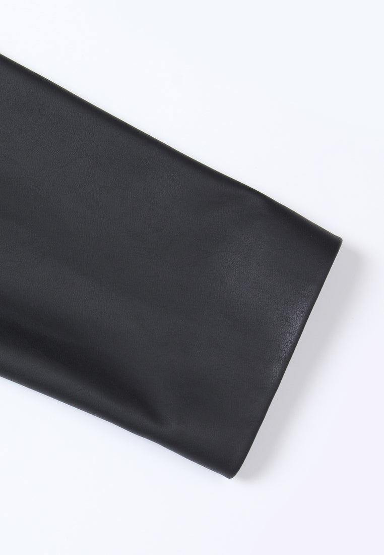 Sequin Panel Leather Zip Jacket