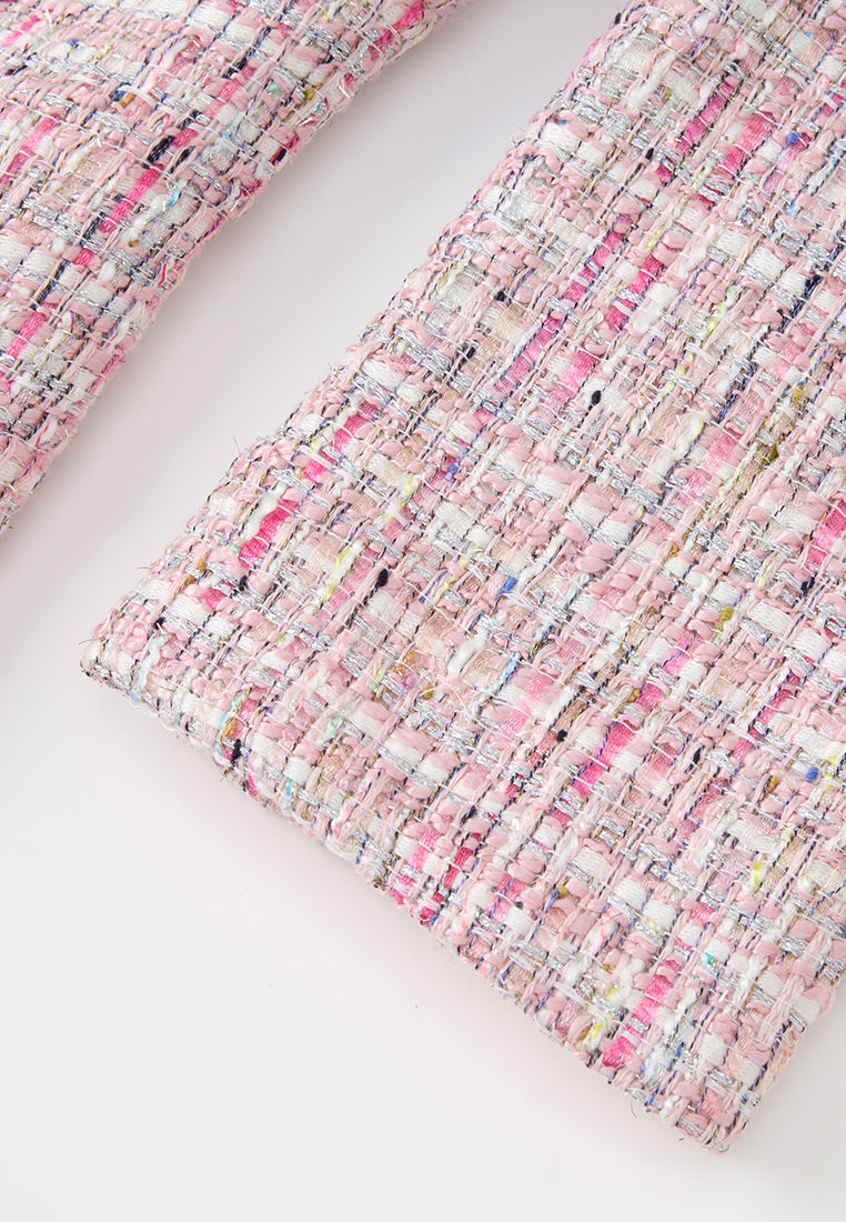 Round Neck Mixed Tweed Contrasting-trim Cropped Jacket