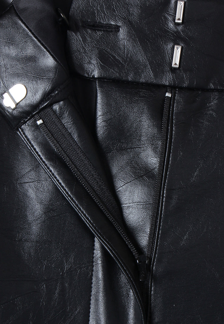 High-Waist Noir Leather Tailored Shorts