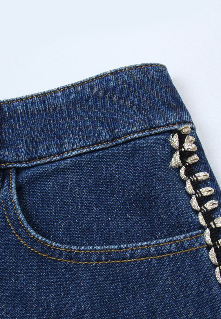 Indigo Frog Loop Trim Jeans