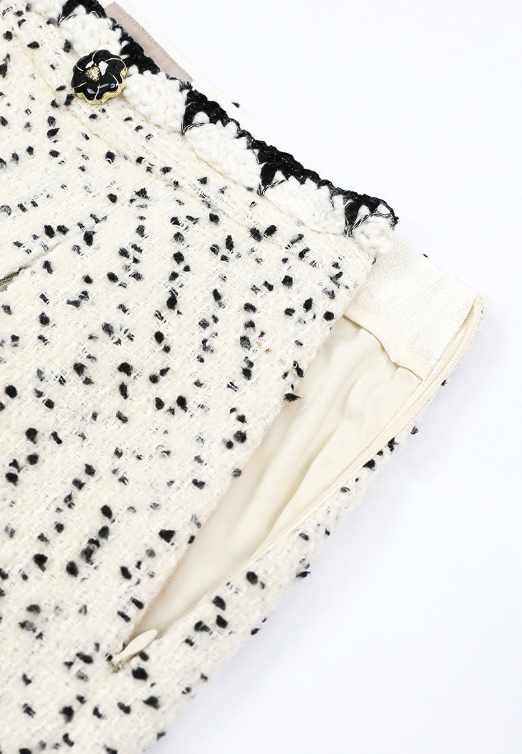 Blanc Tweed Polka Plissé Skirt