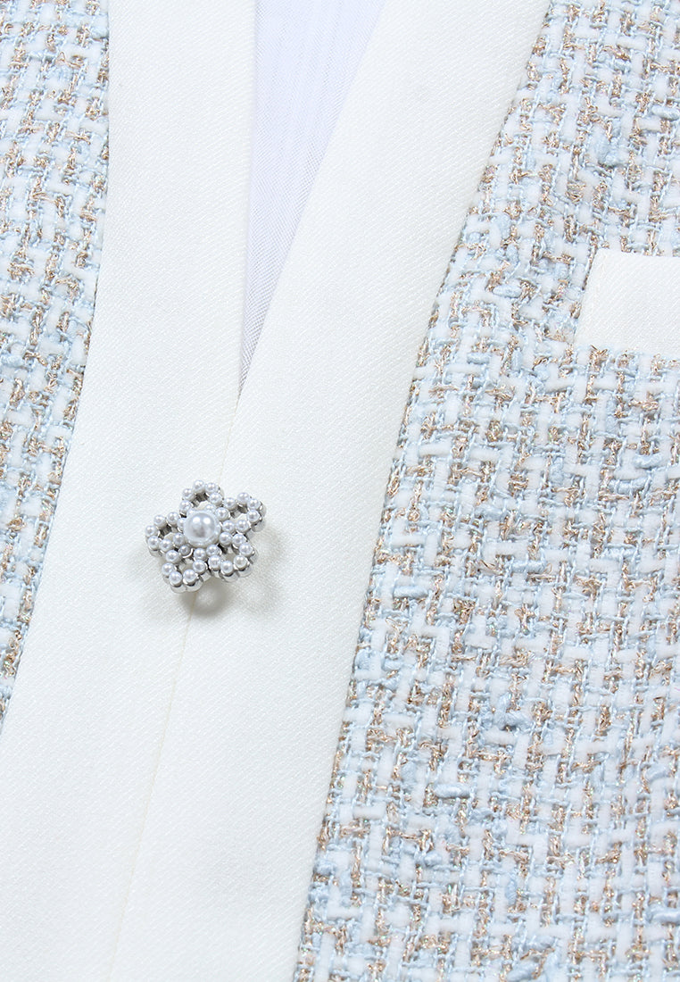 Azure Bloom Chain-Belt Tweed Dress