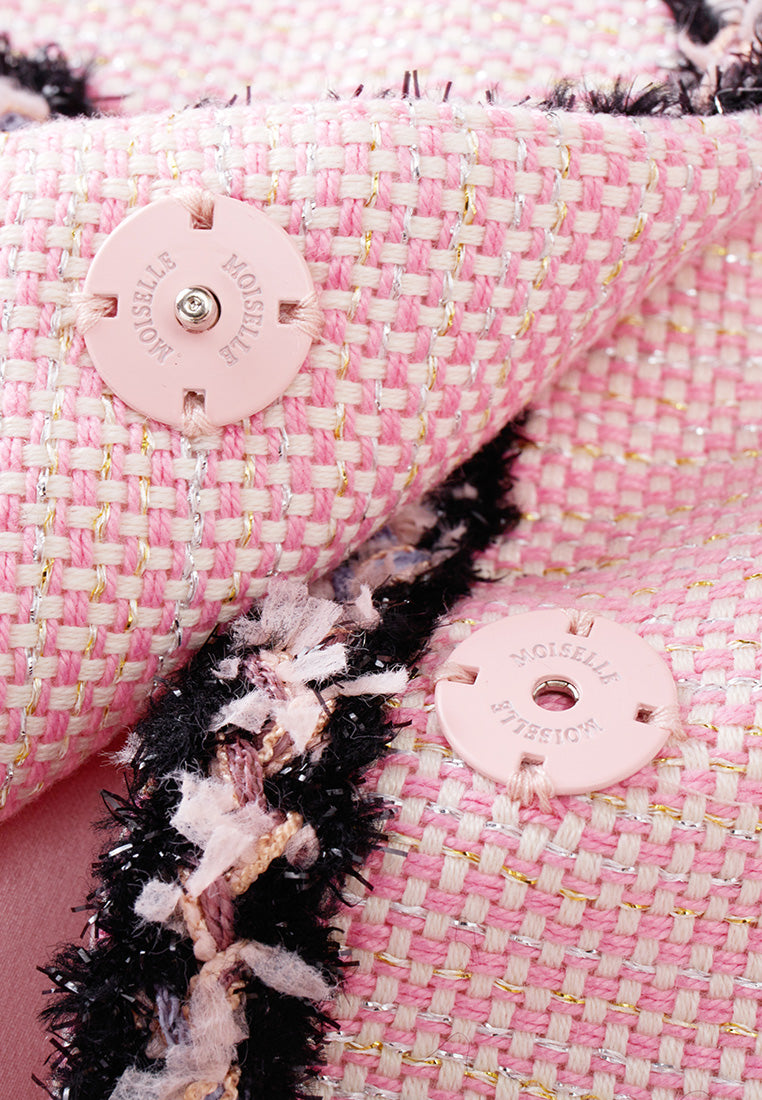 Black Trimmed Pink Tweed Jacket