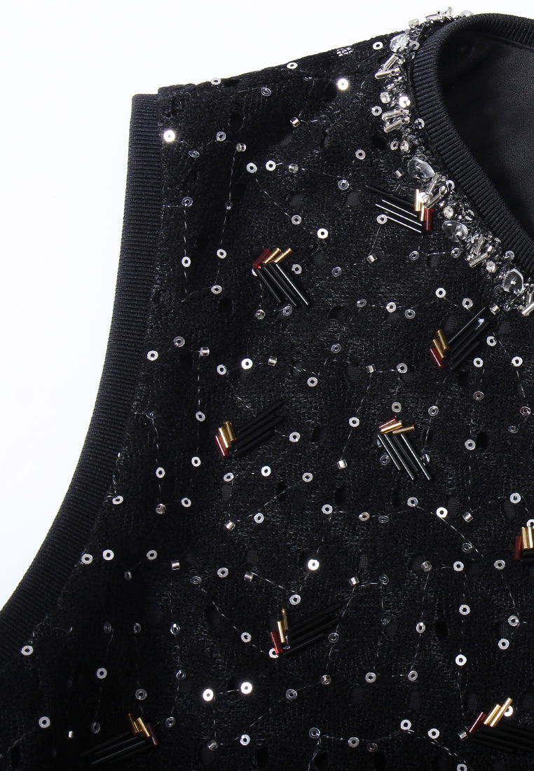 Jeweled Grid Sequin Sleeveless Top