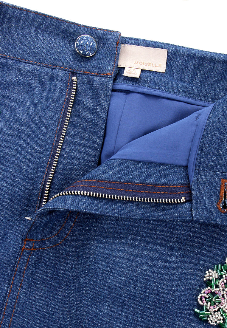 Indigo Bloom Denim Skirt
