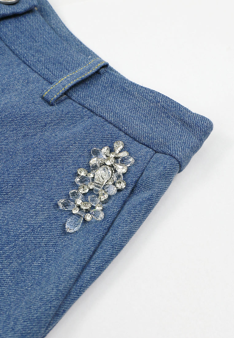 Bleu Denim Fleur Cristal Culottes