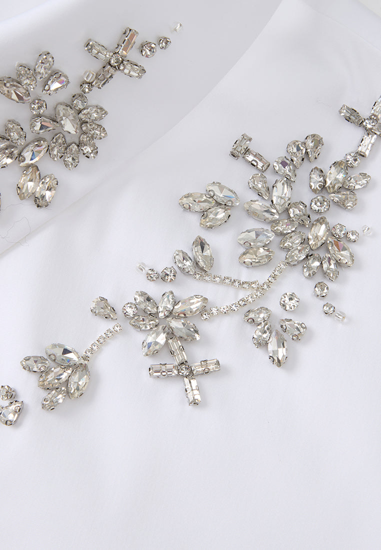 Crystal-detail Concealed-fastening Shirt