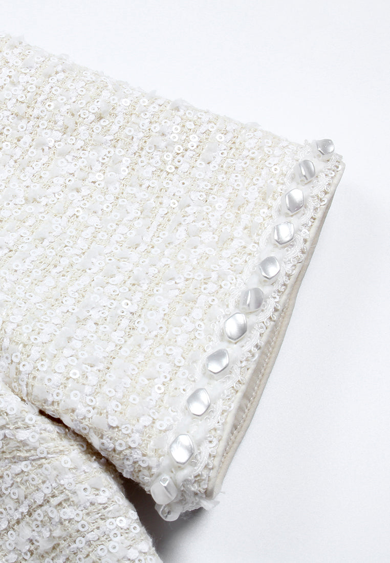 Ivory Elegance Embellished Tweed Dress
