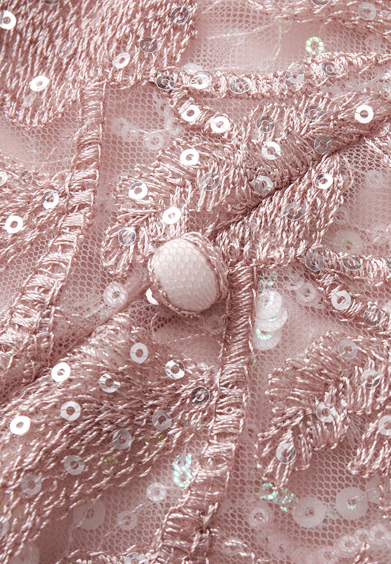 Button-up Embroidery Sequin-detail Scallop-hem Dress