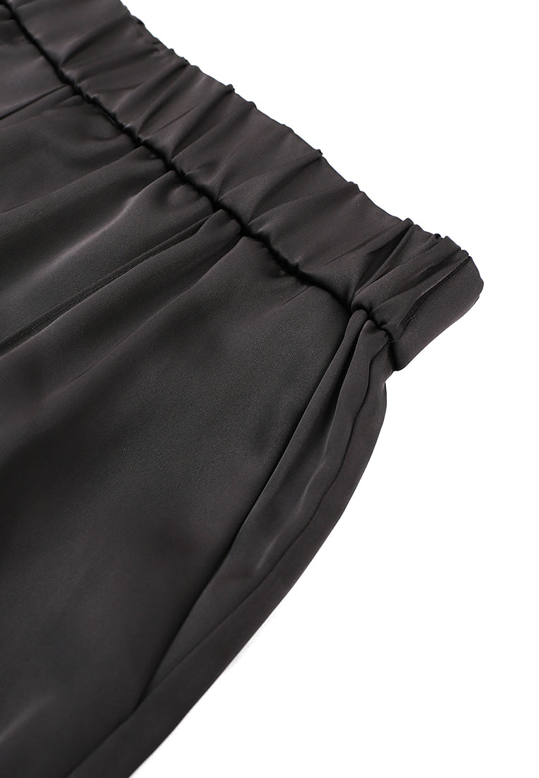 Noir Satiné Wide-Leg Trousers