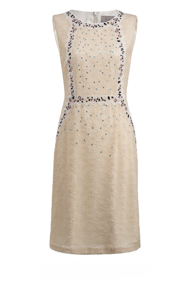 Lace and rhinestone fitted sleeveless dress