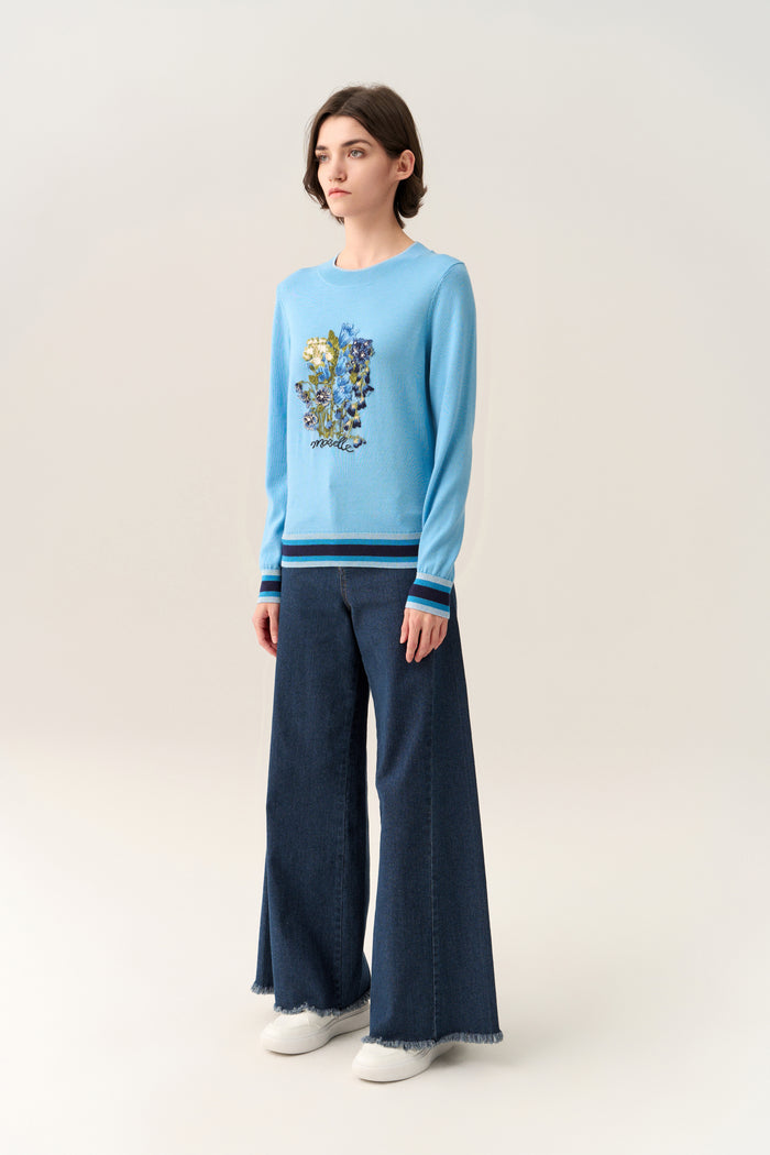 Floral-embroidery Knitted Pullover
