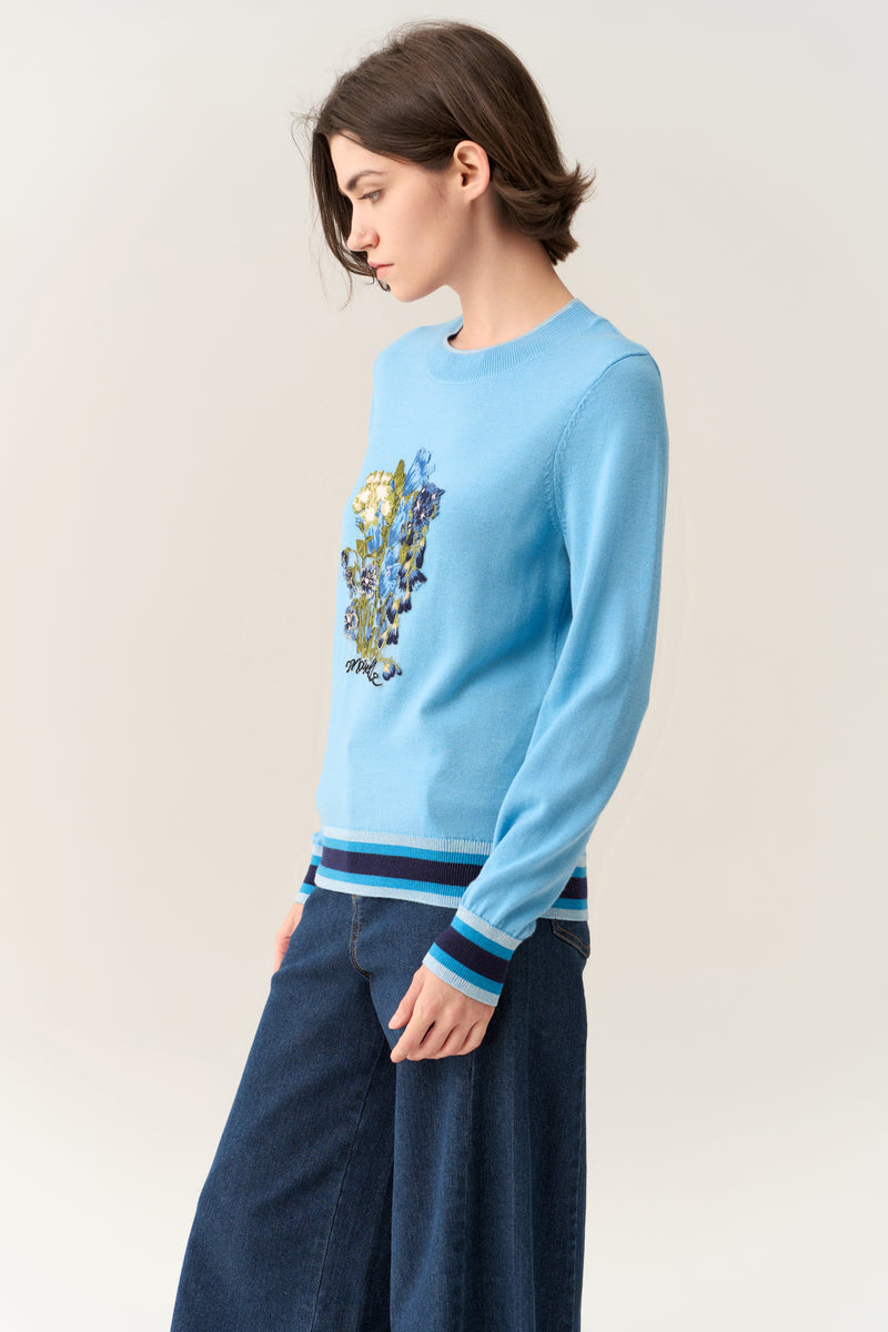 Floral-embroidery Knitted Pullover