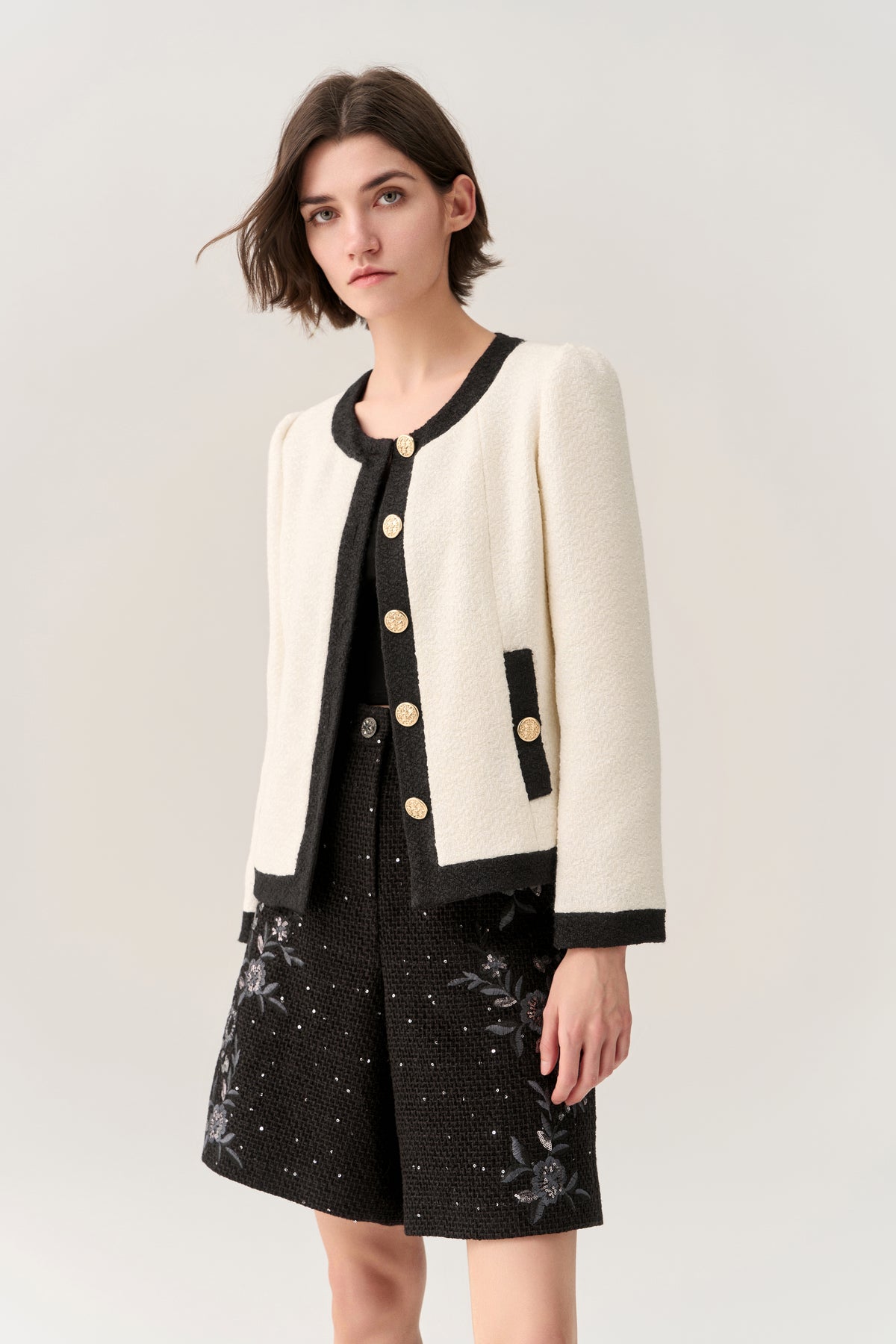 Classy Contrast Tweed Jacket