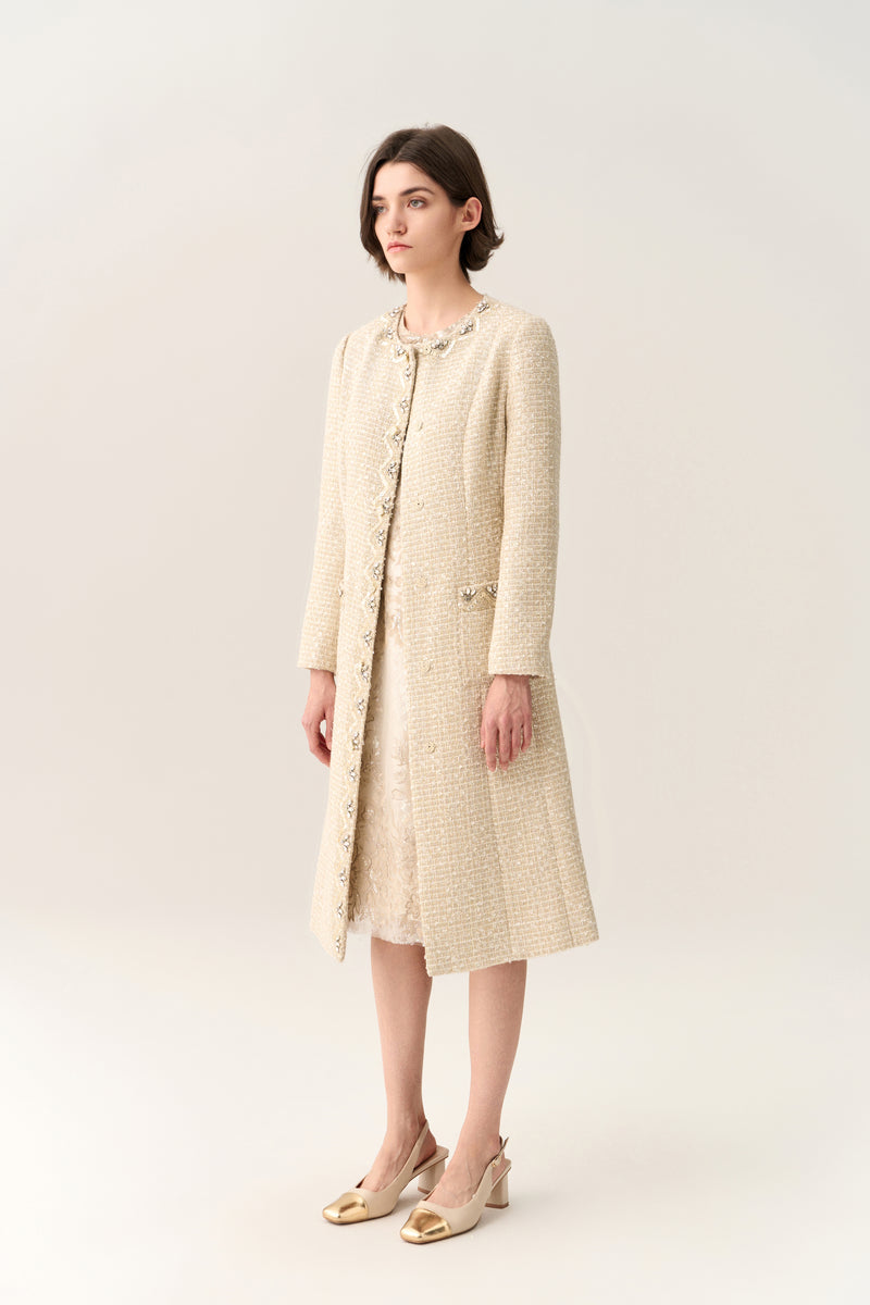 Embellish-trimmed Tie Belt Coat