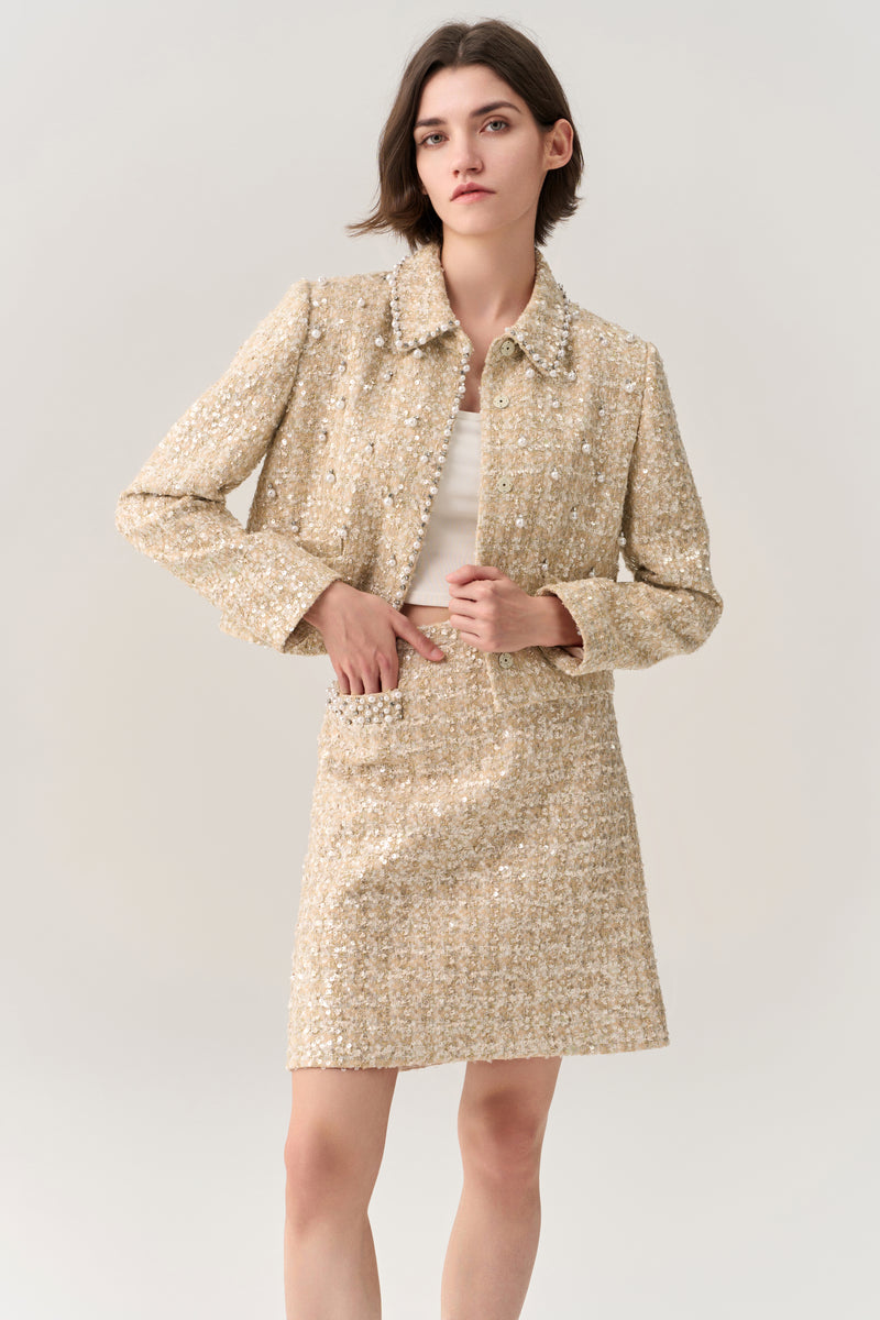Embellished Midi Tweed Skirt
