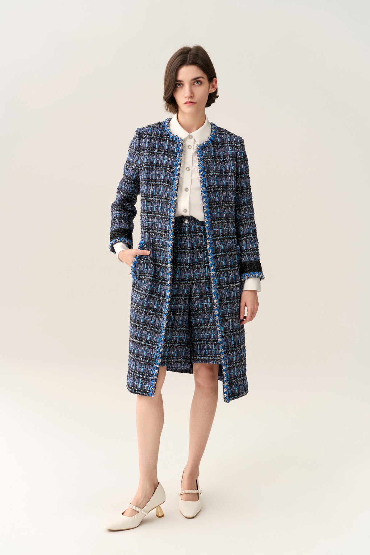 Checker Tweed Maxi Coat