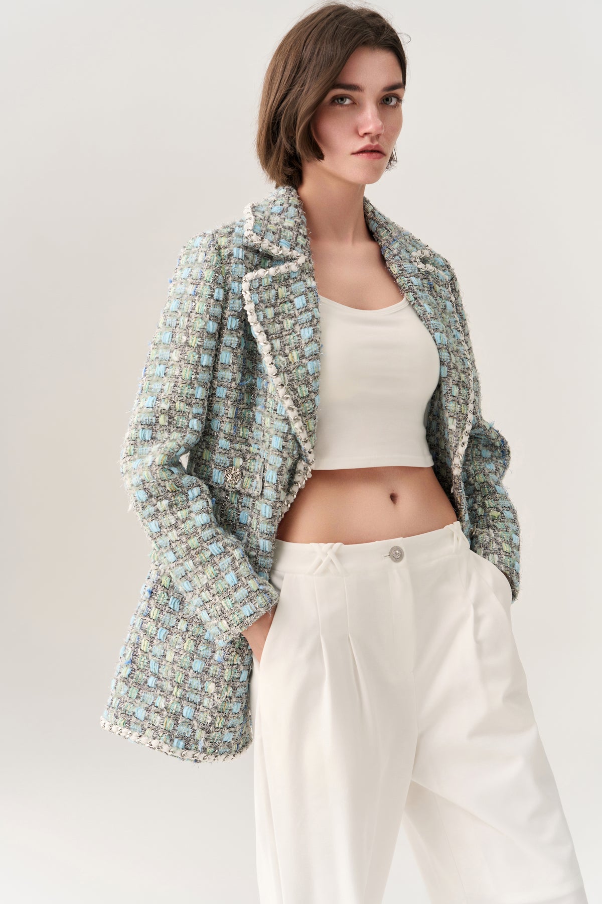 Flap Pocket Notch-lapels Tweed Coat