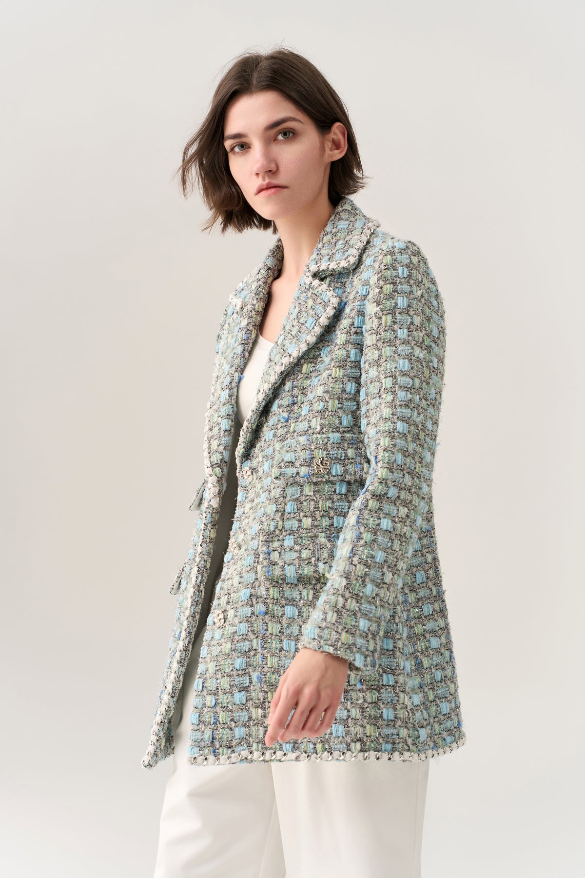 Flap Pocket Notch-lapels Tweed Coat