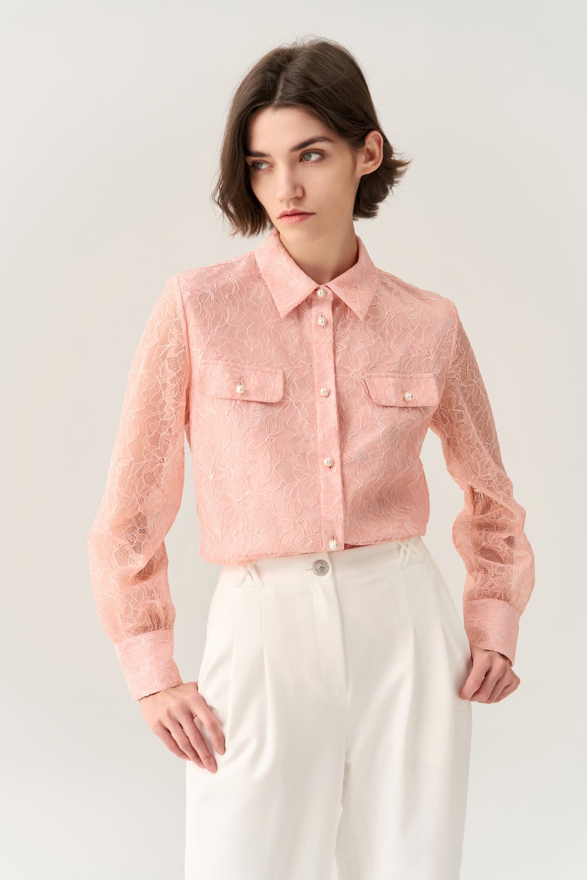 Puff-sleeve Lace Lapel Shirt