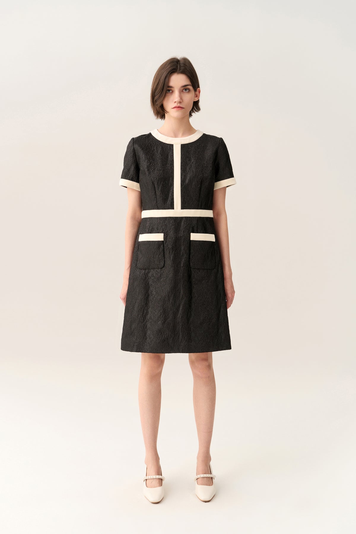 Creased-effect Lurex Black/White Dress