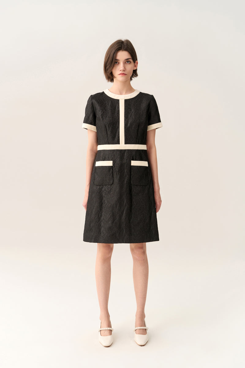 Creased-effect Lurex Black/White Dress