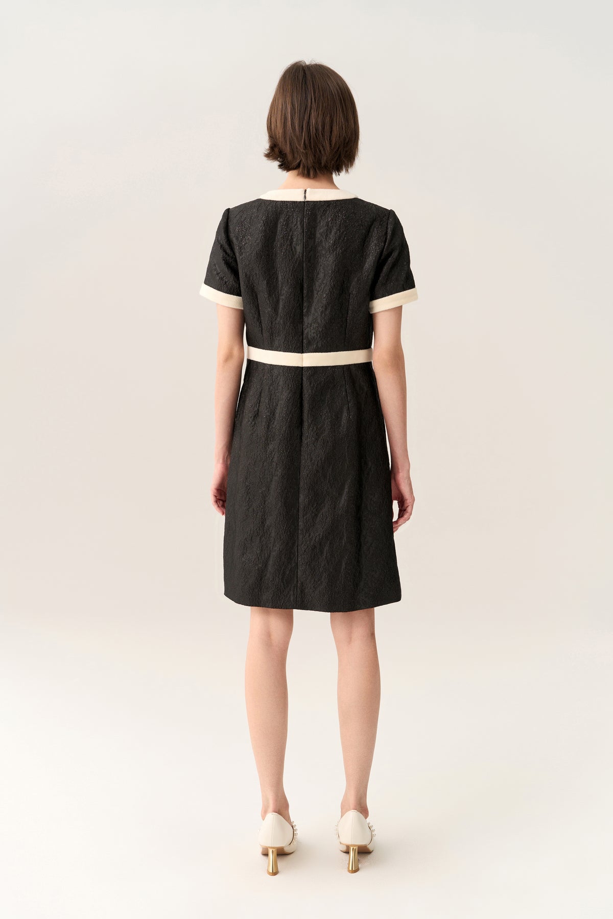 Creased-effect Lurex Black/White Dress