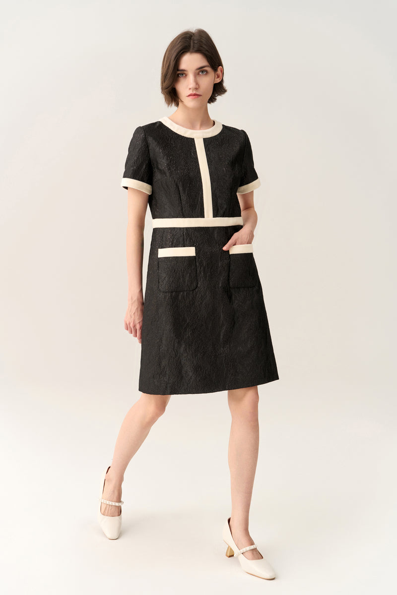 Creased-effect Lurex Black/White Dress