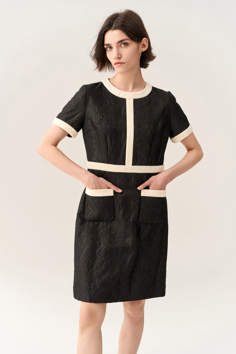 Creased-effect Lurex Black/White Dress